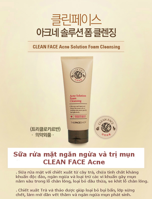 Sữa rửa mặt Trị mụn TheFaceShop Acne Solution Foam Cleansing 